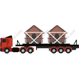 a Truck Transporting Wooden Houses