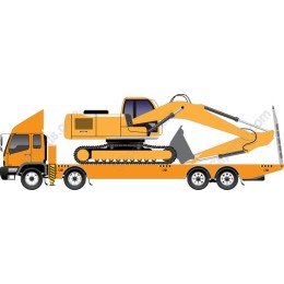 Yellow Excavator on Flatbed Truck