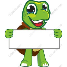 Cheerful Turtle with Blank Sign