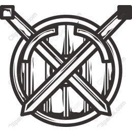 Medieval Shield Emblem with Crossed Swords and Scythes