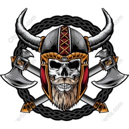 Viking Skull with Horned Helmet and Axes