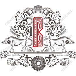 Vintage Floral Monogram with Wild Boars