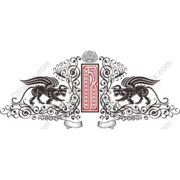 Griffin Emblem with Ornate Letter R