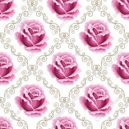 Floral Rose Pattern - Elegant Pink Roses with Golden Swirls