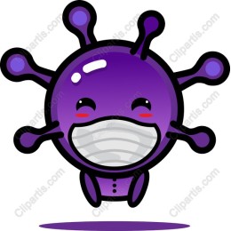 Virus Mascot - Cheerful Purple Character with Face Mask