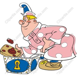 Cheerful Polka-Dotted Character with Treasure Box