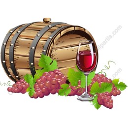 Vintage Wine Barrel and Grapes