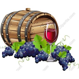 Rustic Wine Barrel with Grapes and Red Wine Glass