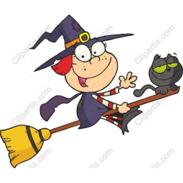 Cheerful Witch on Broomstick