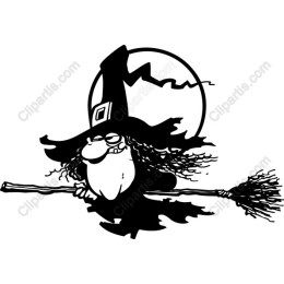 Whimsical Witch Riding Broom