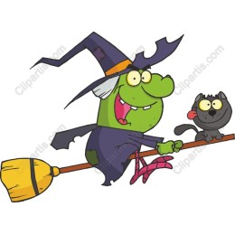 Whimsical Halloween Witch and Cat
