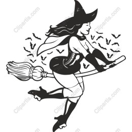 Whimsical Witch Riding Broomstick