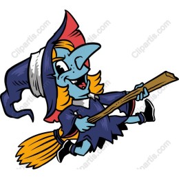 Cheerful Witch on Broomstick