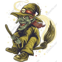 Whimsical Witch Riding Broomstick