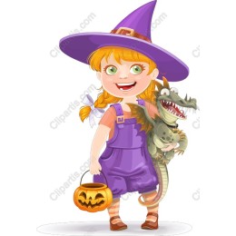 Cheerful Witch and Dragon Halloween
