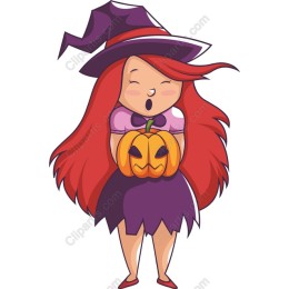 Cheerful Witch with Pumpkin