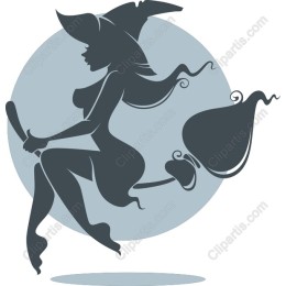 Whimsical Witch Riding Broomstick