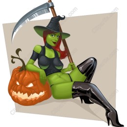 Sassy Green Witch with Pumpkin