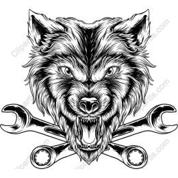 Fierce Wolf Head with Wrenches