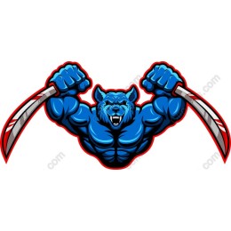 Fierce Blue Bear with Dual Swords