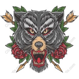 Fierce Panther with Roses and Arrows