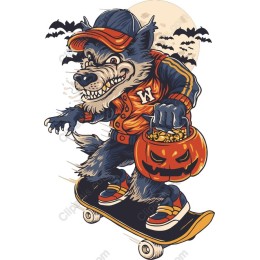 Halloween Skateboarding Werewolf