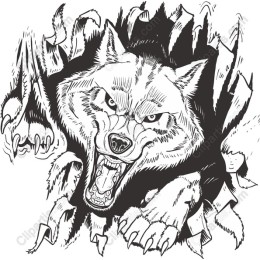 Ferocious Wolf Breaking Through Wall