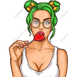 Playful Green-Haired Girl with Lollipop