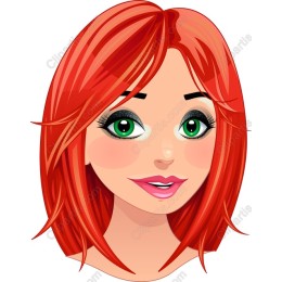 Vibrant Cartoon Female Face with Red Hair and Green Eyes