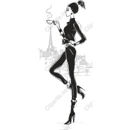 Chic Parisian Woman with Coffee