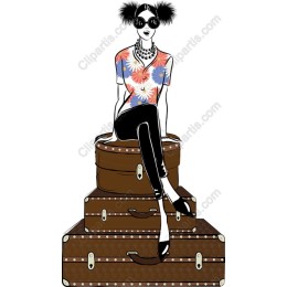 Chic Fashionista in Vintage Suitcases