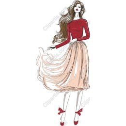 Elegant Fashion - Stylish Woman in Red Top and Beige Skirt