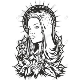 Elegant Female Figure with Hood and Floral Elements