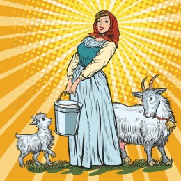 Farm Woman and Goats Vintage