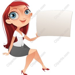 Cheerful Cartoon Woman Holding Blank Sign