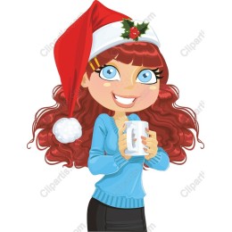 Cheerful Christmas Girl in Santa Hat