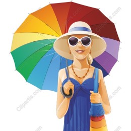 Vibrant Summer Woman with Rainbow Umbrella