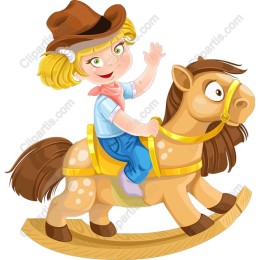 Playful Cowboy Girl Riding a Rocking Horse