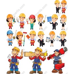 Cheerful Construction Workers Set
