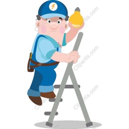 Cheerful Electrician Climbing Ladder