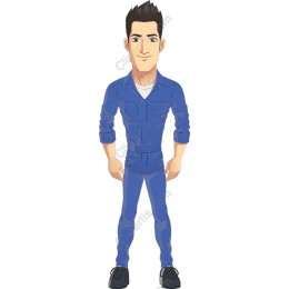 Confident Young Man in Blue Jumpsuit