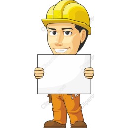 Cheerful Construction Worker with Customizable Sign