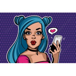 Trendy Blue-Haired Woman with Smartphone