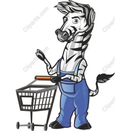 Vibrant Zebra Character with Shopping Cart