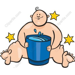 Cheerful Baby with Blue Bucket