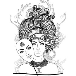 Mystical Duality: Floral Woman with Mask